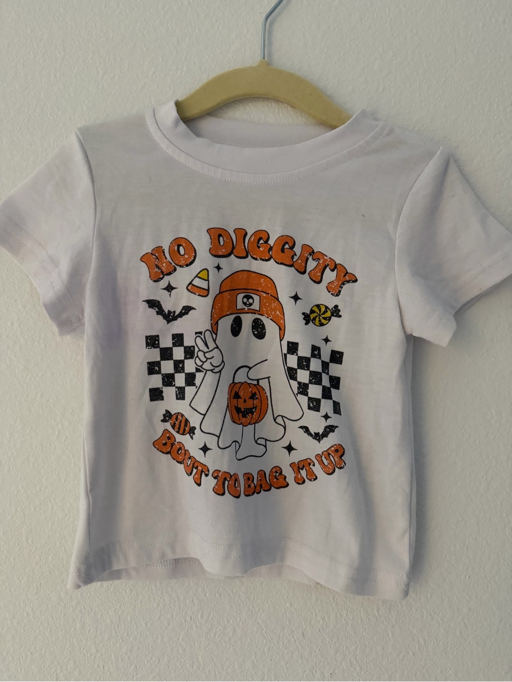 Amazon White Kids Halloween Ghost Graphic Tee with Orange Accents - Size 2T